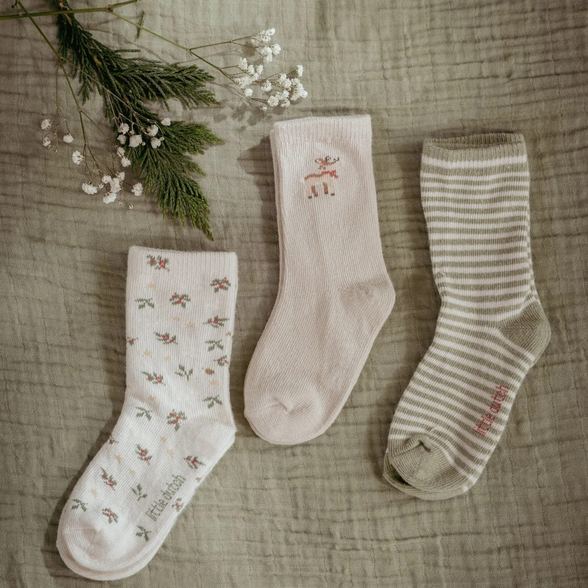 Little Dutch 3-pack Christmas socks – Beige Best