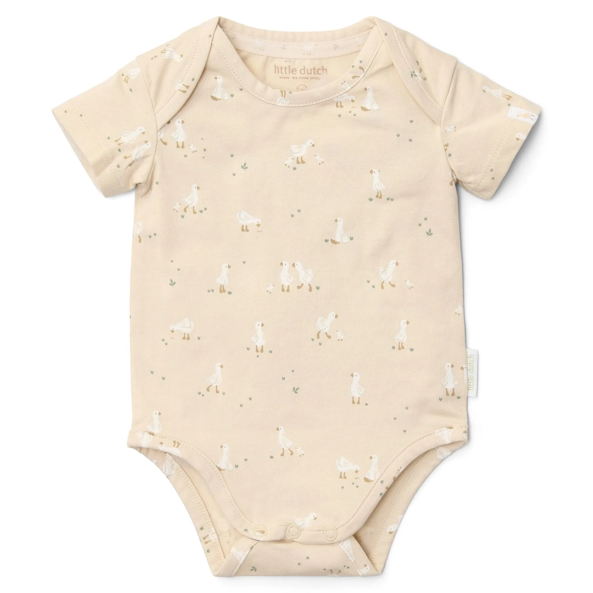 Little Dutch Short sleeve romper - Beige - Newborn Naturals - Little Goose Sale