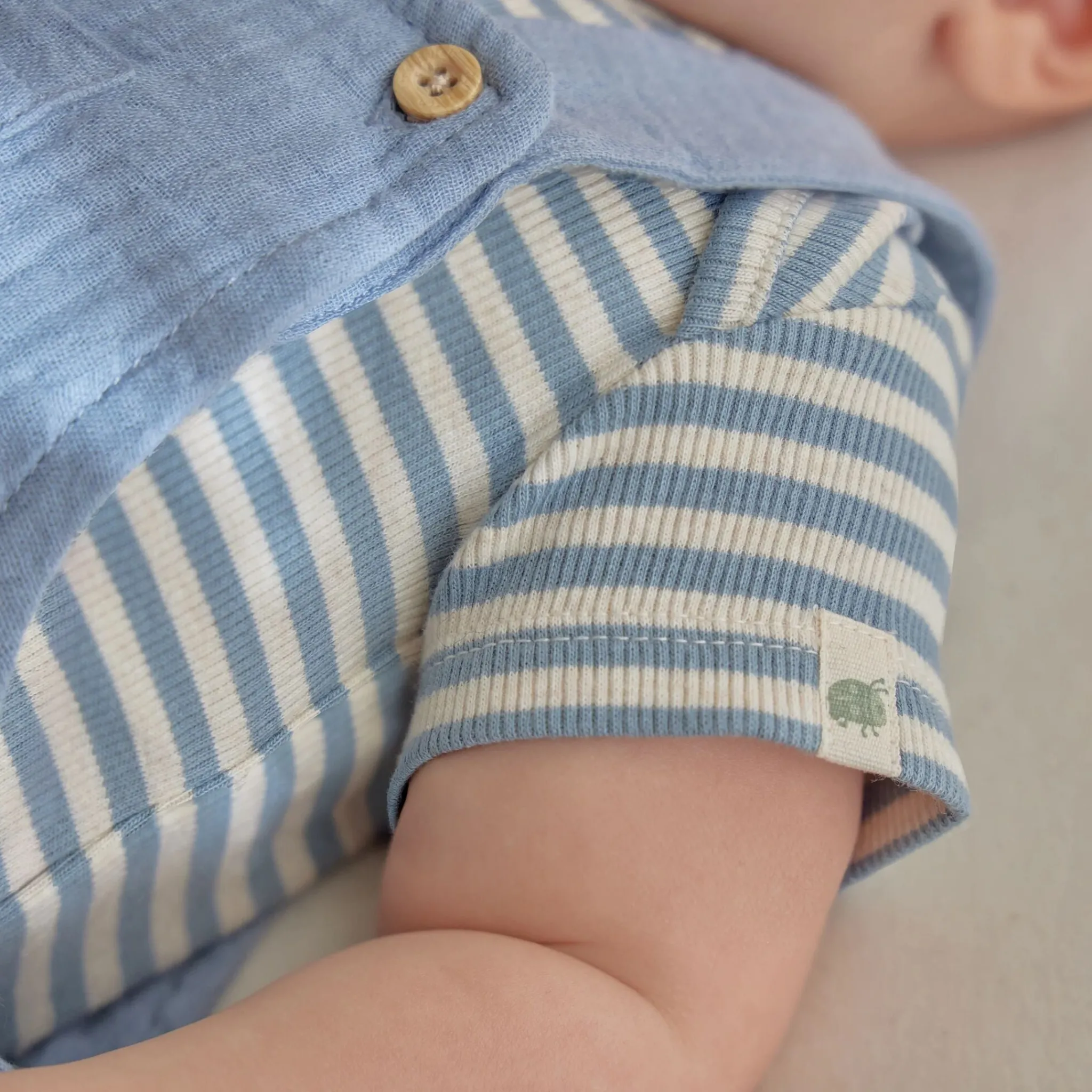 Little Dutch Striped short-sleeve romper - Blue Discount