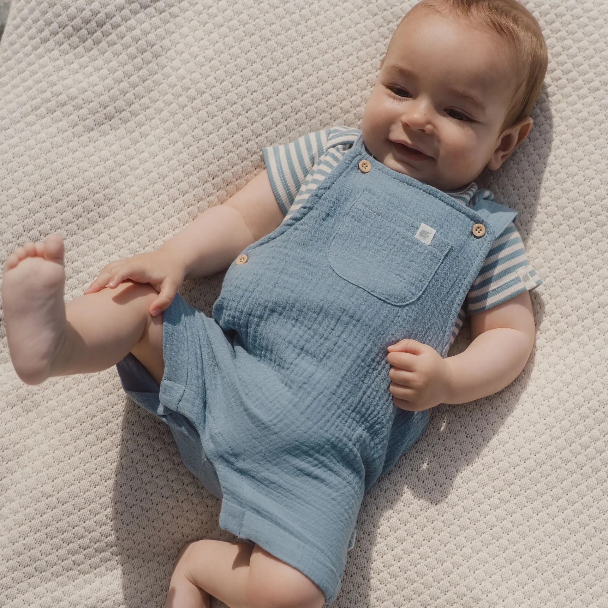 Little Dutch Striped short-sleeve romper - Blue Discount