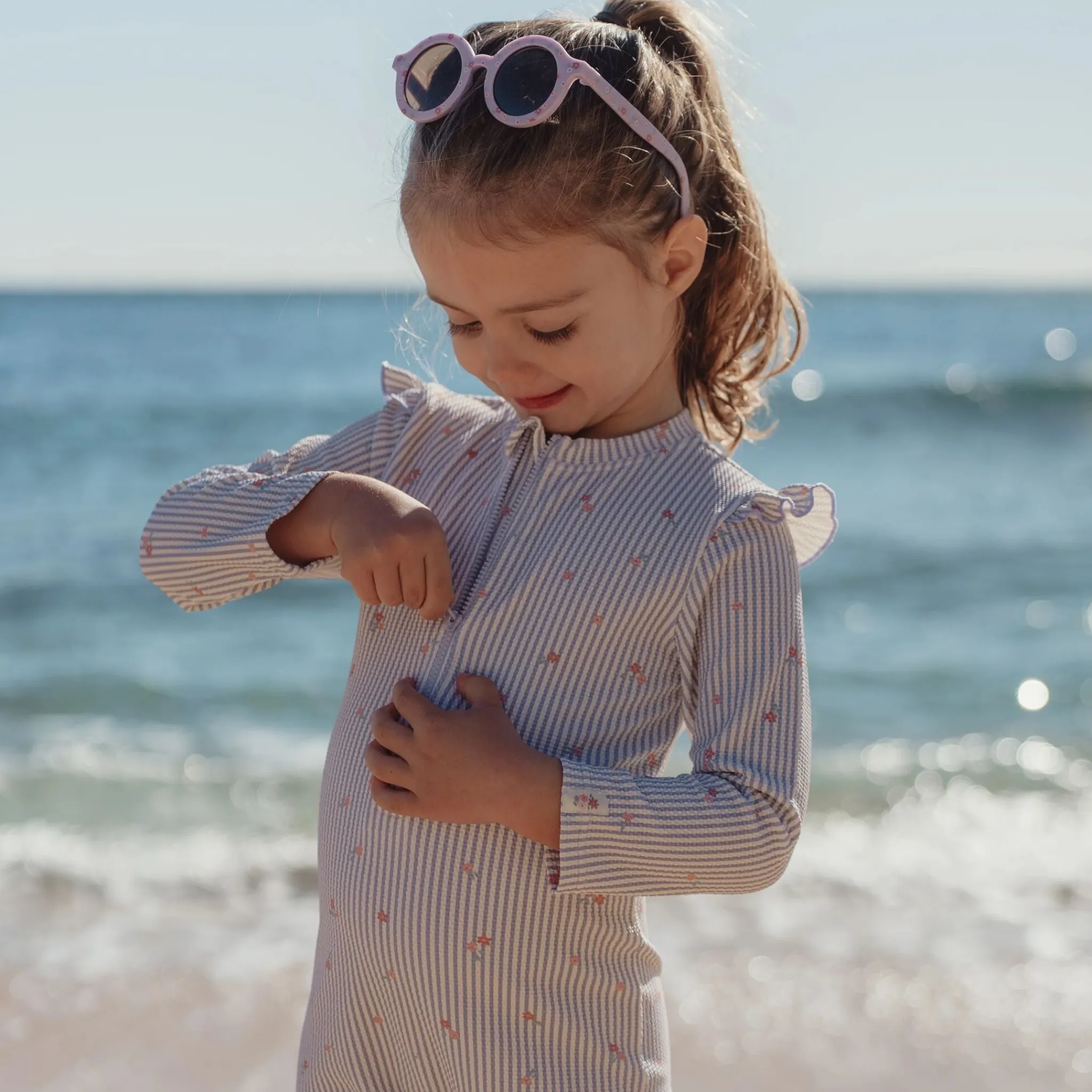 Little Dutch Swimsuit long sleeve - UPF 40 - Purple - Stripes Hot