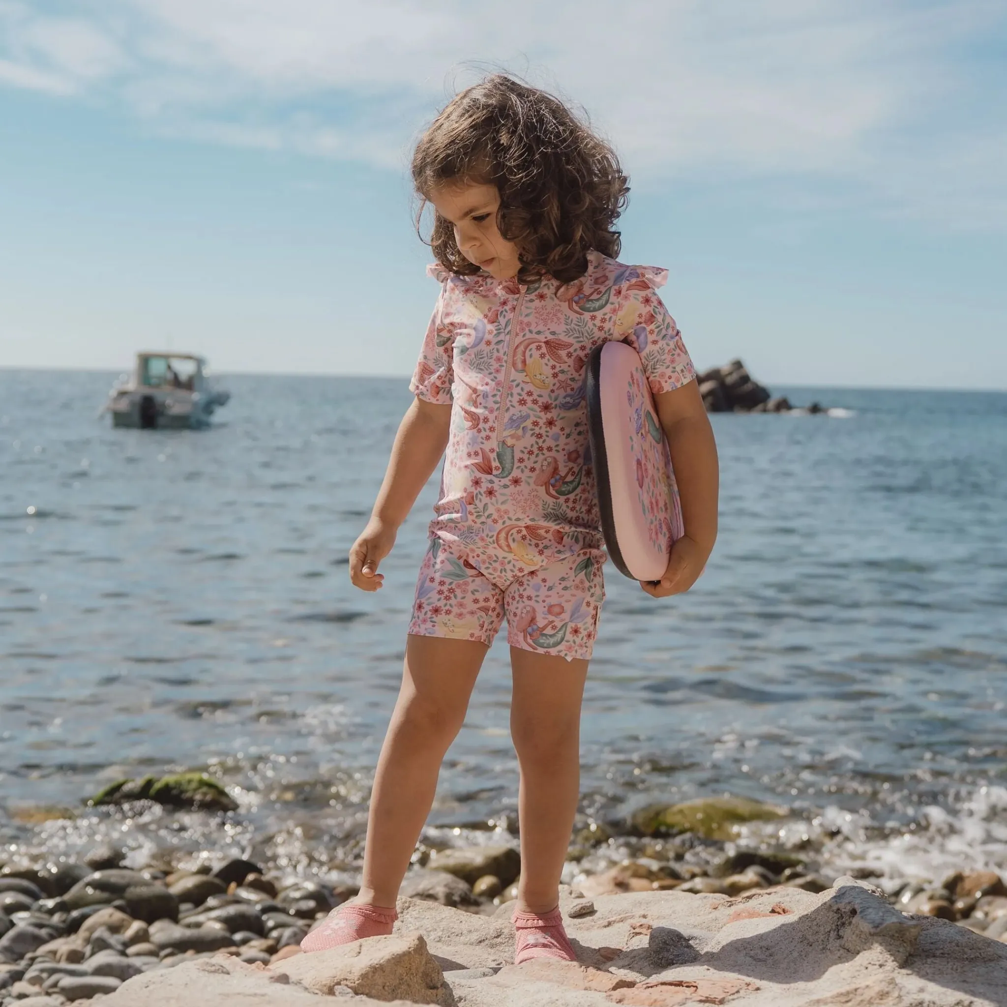 Little Dutch Swimsuit short sleeve - Pink - Mermaid print Hot