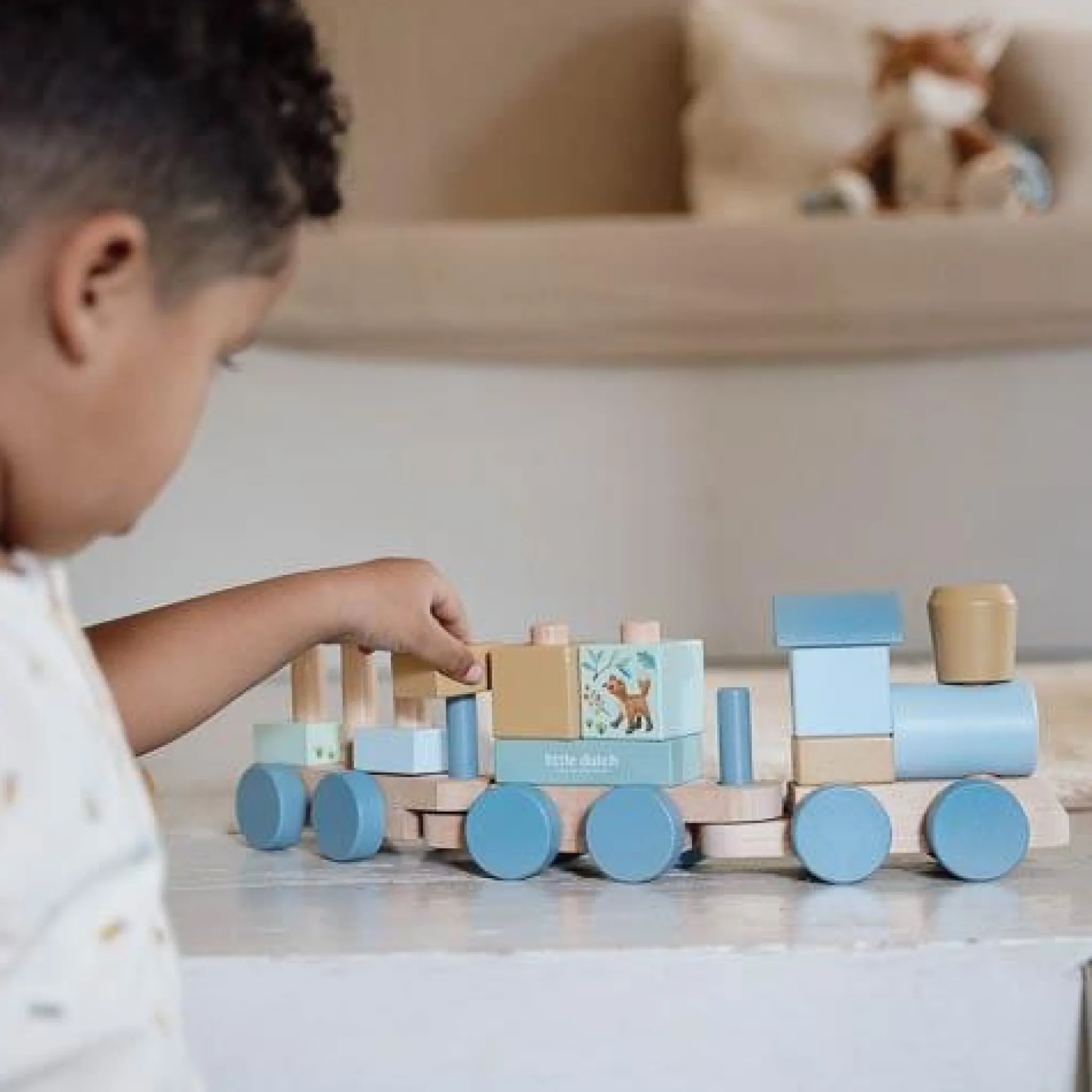 Little Dutch Wooden block train - Blue - Forest Friends Sale