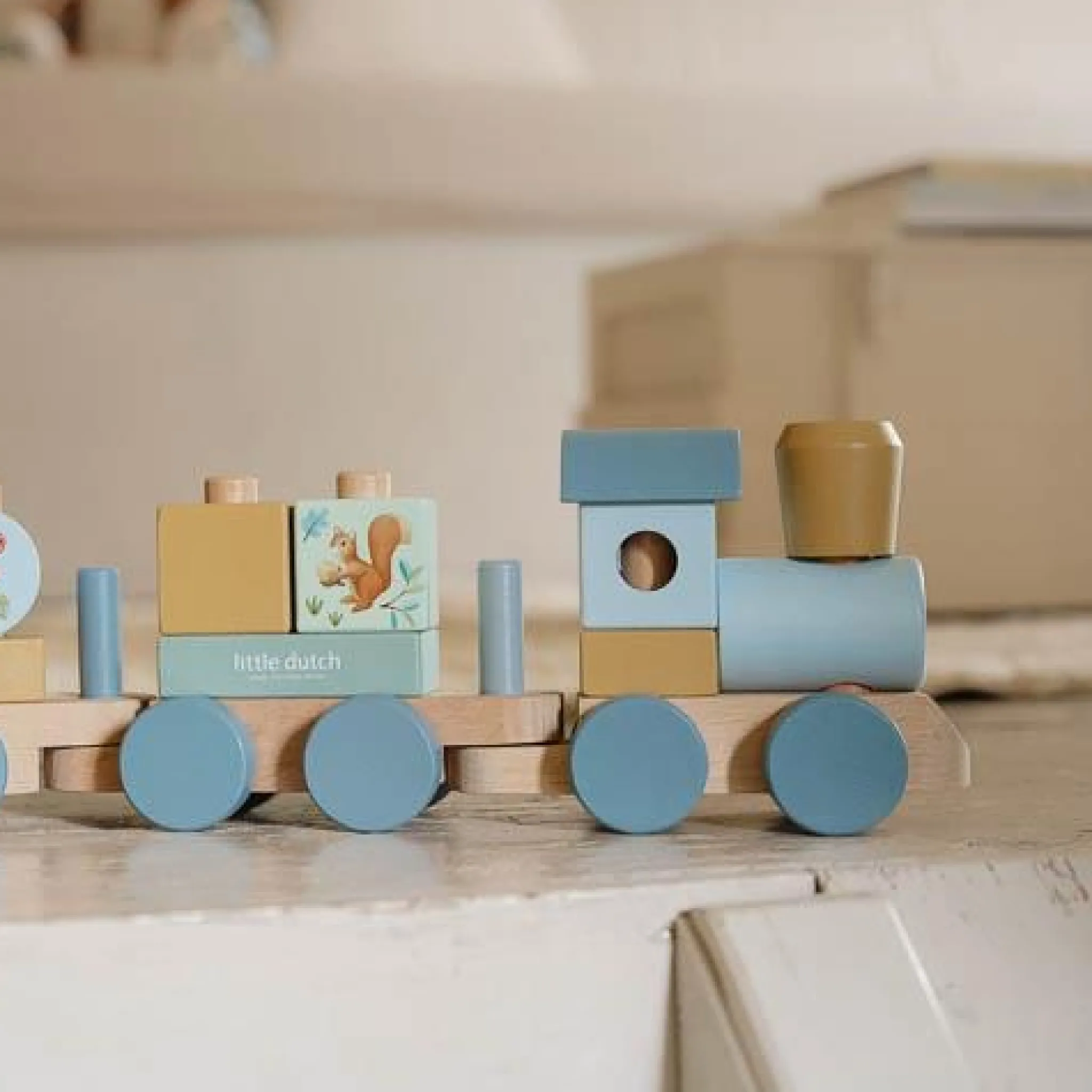 Little Dutch Wooden block train - Blue - Forest Friends Sale