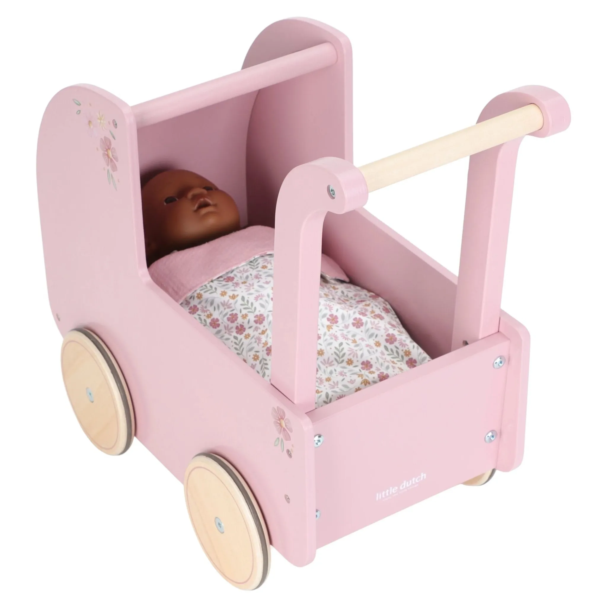 Little Dutch Wooden doll stroller - Pink - Essentials Outlet