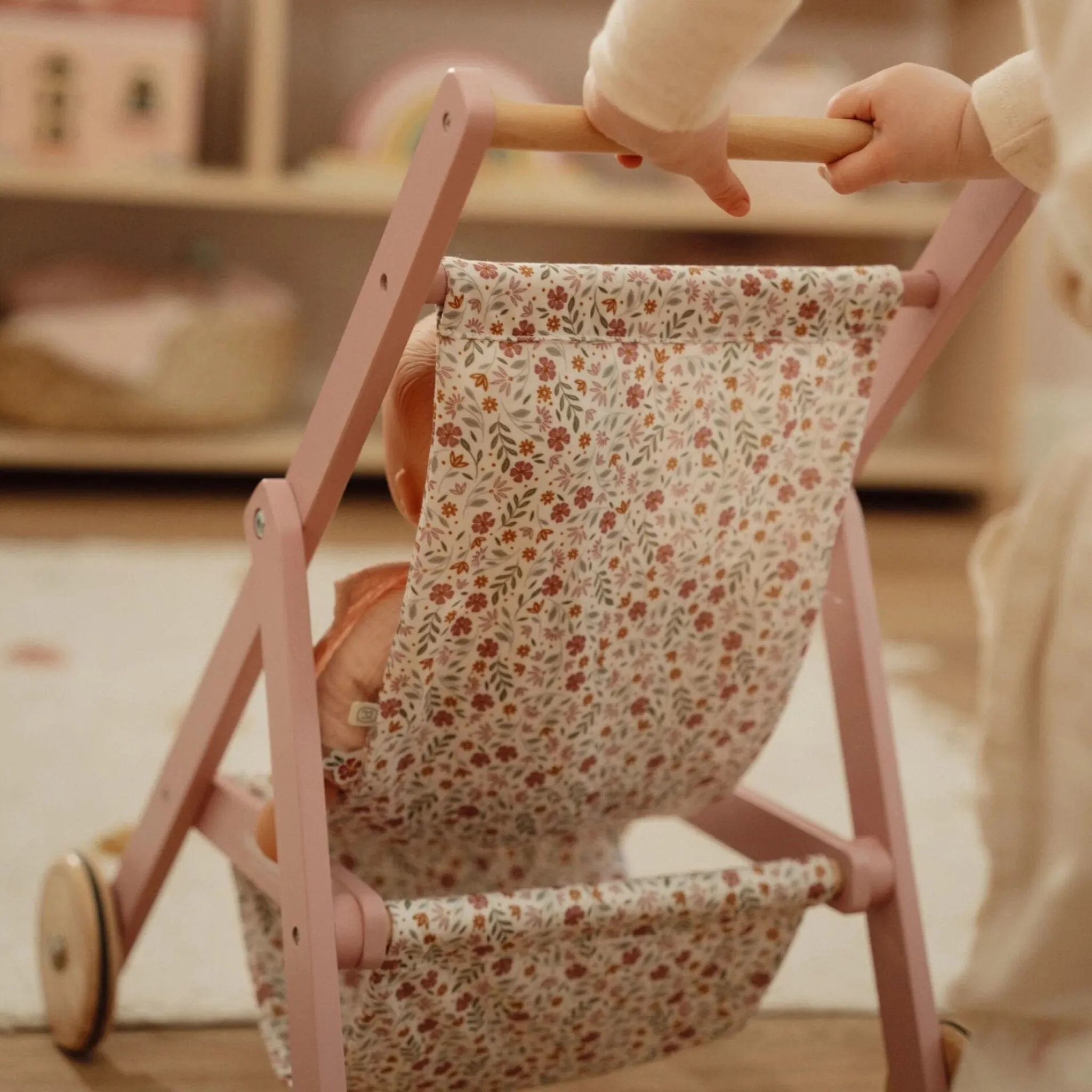 Little Dutch Wooden doll stroller - Pink - Essentials Online