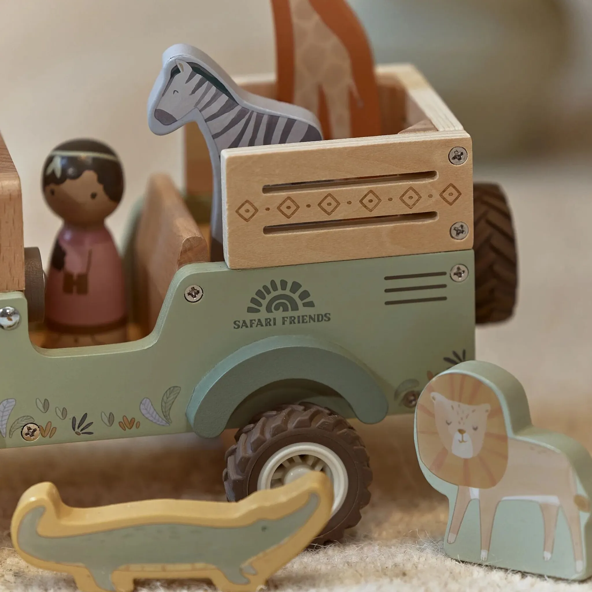 Little Dutch Wooden safari car with animals - Green Sale