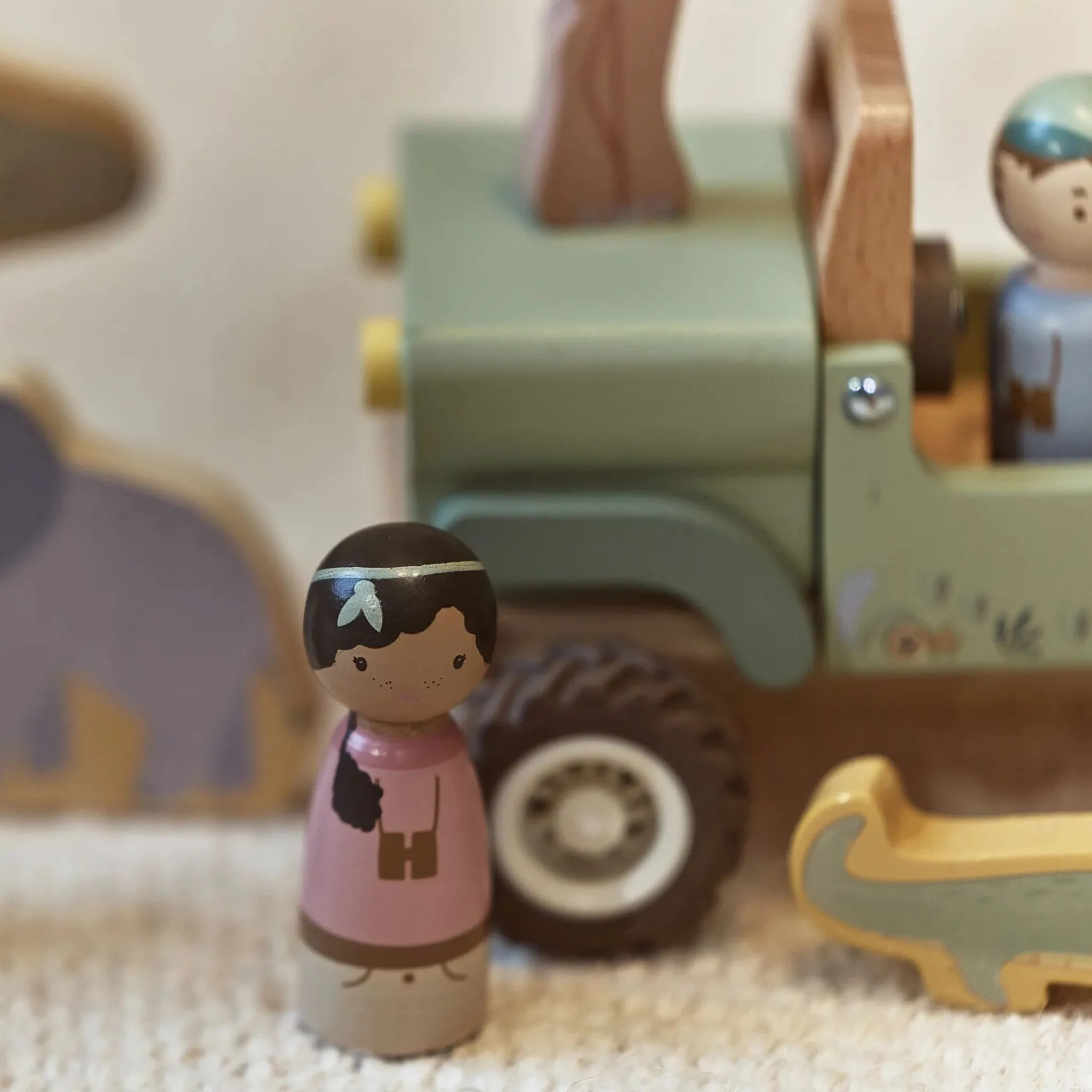 Little Dutch Wooden safari car with animals - Green Sale
