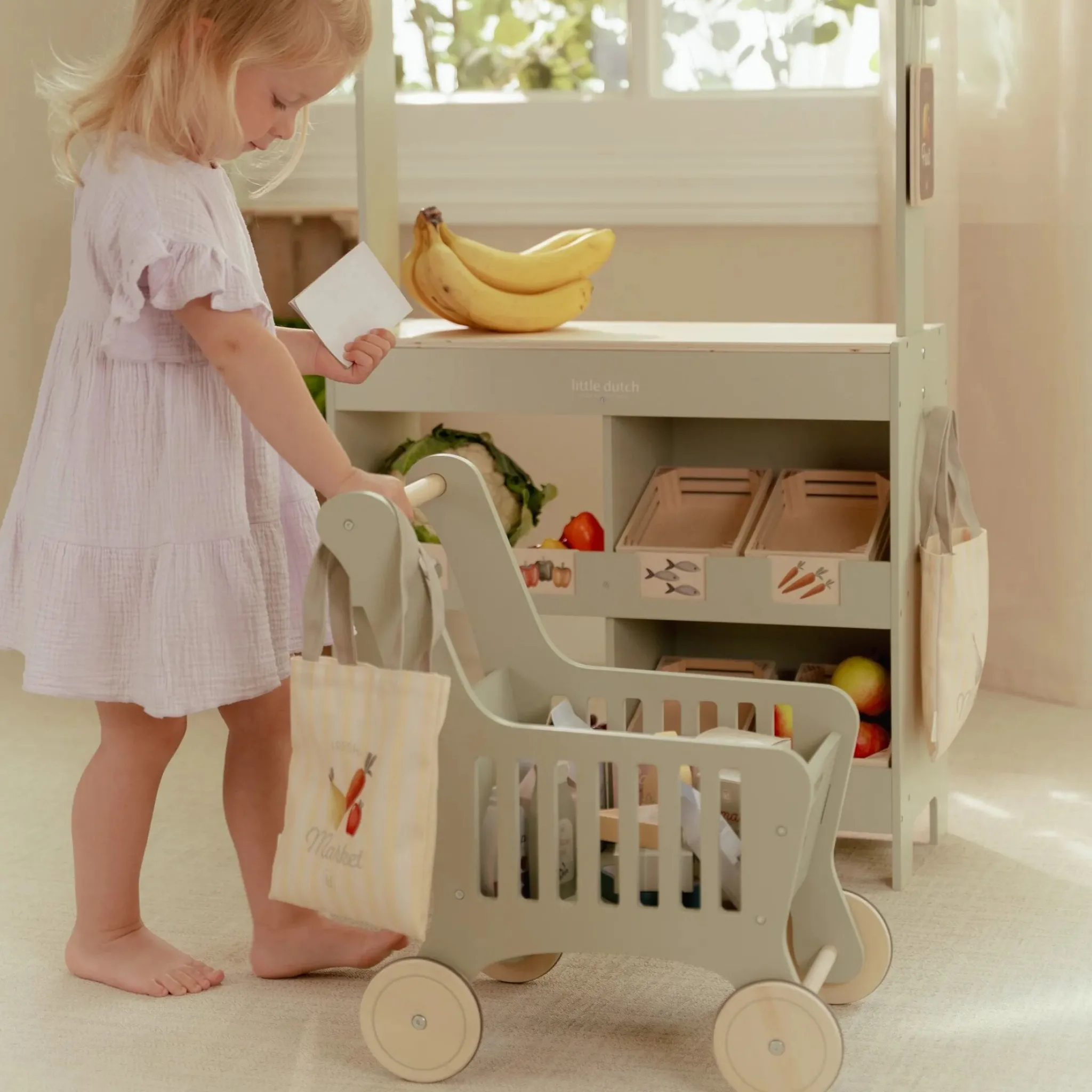 Little Dutch Wooden shopping cart – Green – Essentials Hot